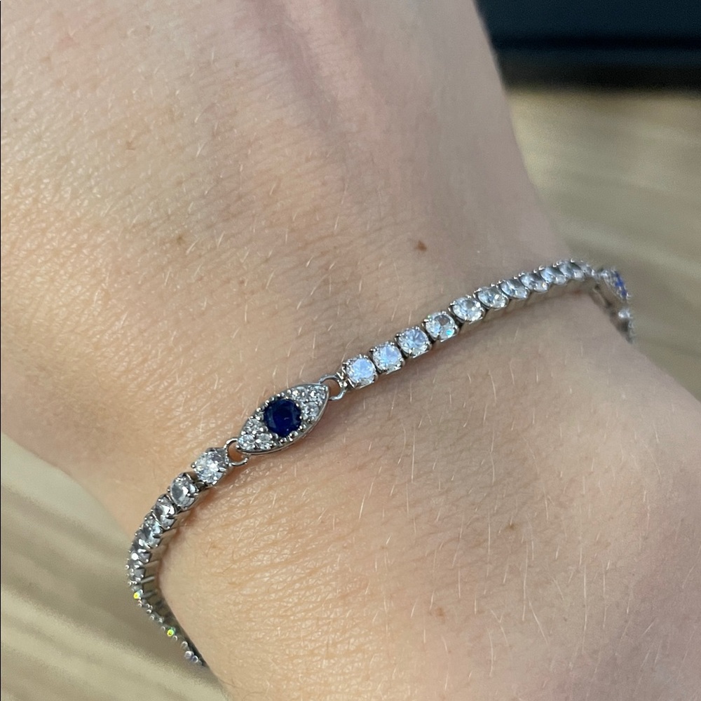 Evil Eye Silver and Blue tennis Bracelet